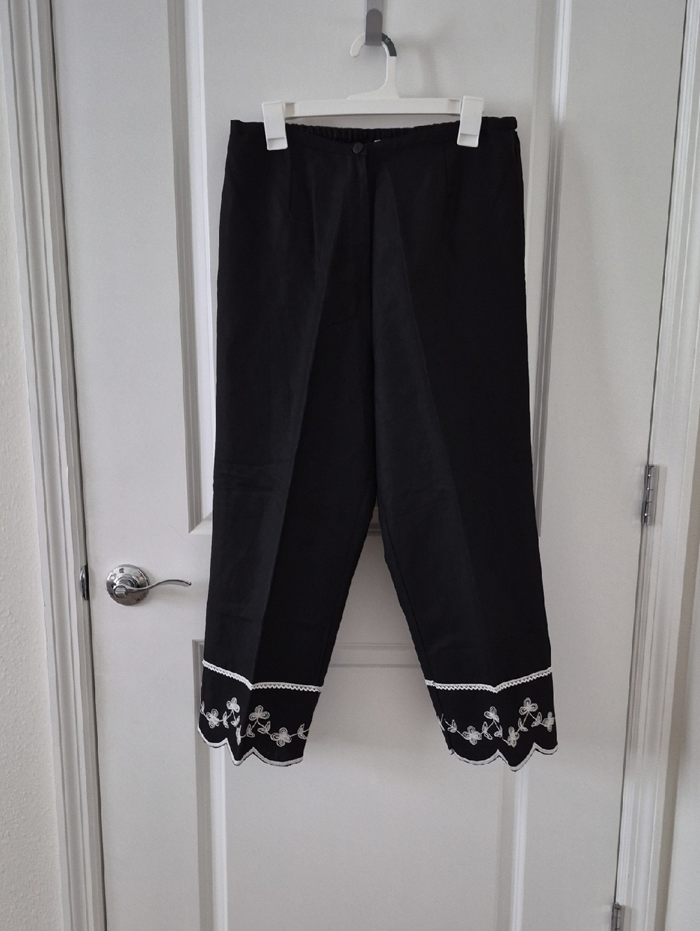 Black Embroidered Hem Women’s Pants